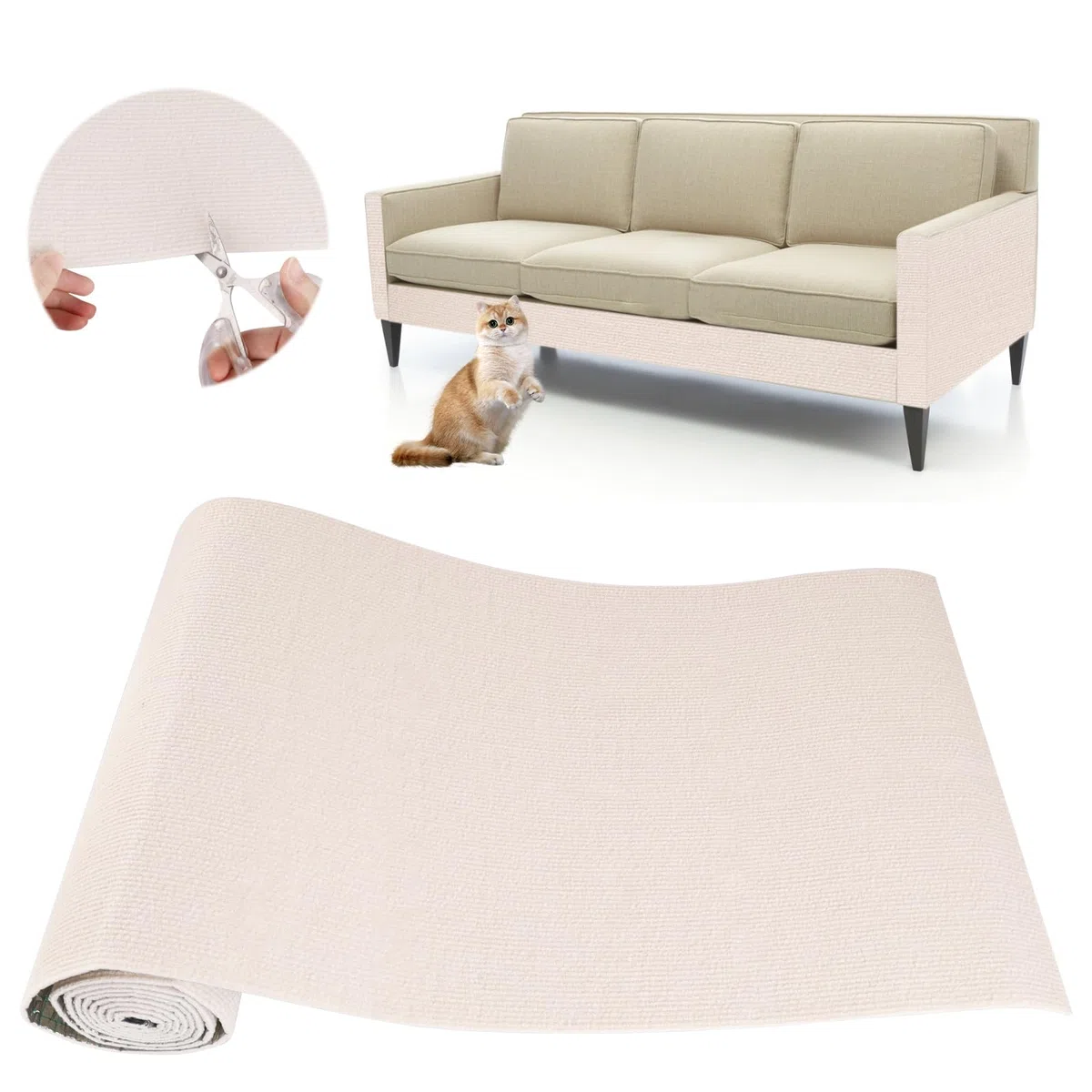 Protezione Divano Graffi Gatto: DIY Tiragraffi per Divano Tappeto Tiragraffi per Gatti Autoadesivo 200x40cm - Ideale per Divani, Mobili e Pareti, Sisal e Moquette (Beige, 40×200cm)