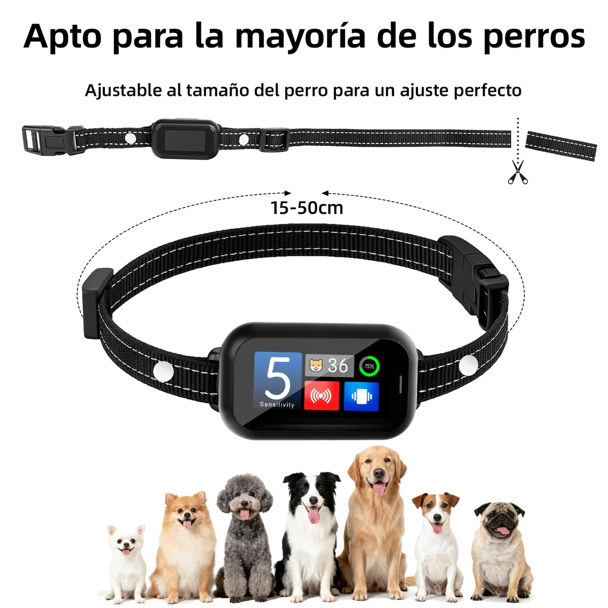 Collare Antiabbaio per Cani Piccoli Medi Grandi, Collare Addestramento Intelligente con 5 Modalità e Sensibilità Regolabile, Display LED, Batteria USB Ricaricabile, IP67 Impermeabile