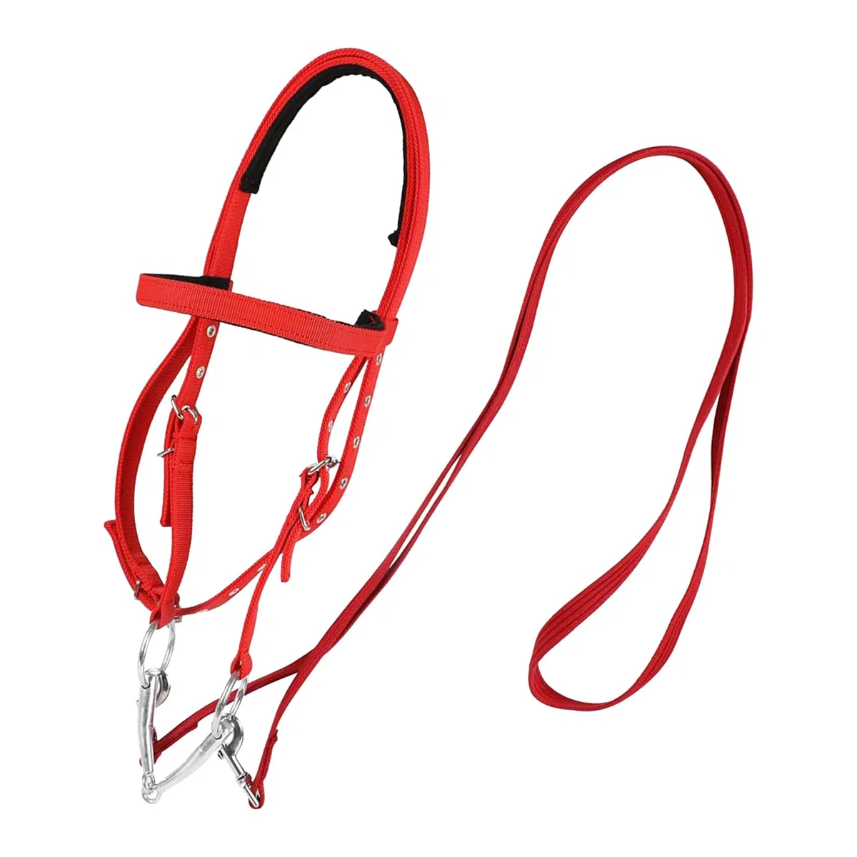 Briglia Per Cavallo - Testiera Per Briglia Da Equitazione, Redini Regolabili Antistrappo Per Adulti | Forniture Per Capezzina Per Filetto Equestre | Redini Rosse Con Doppia Fettuccia Per Uso A Lungo T