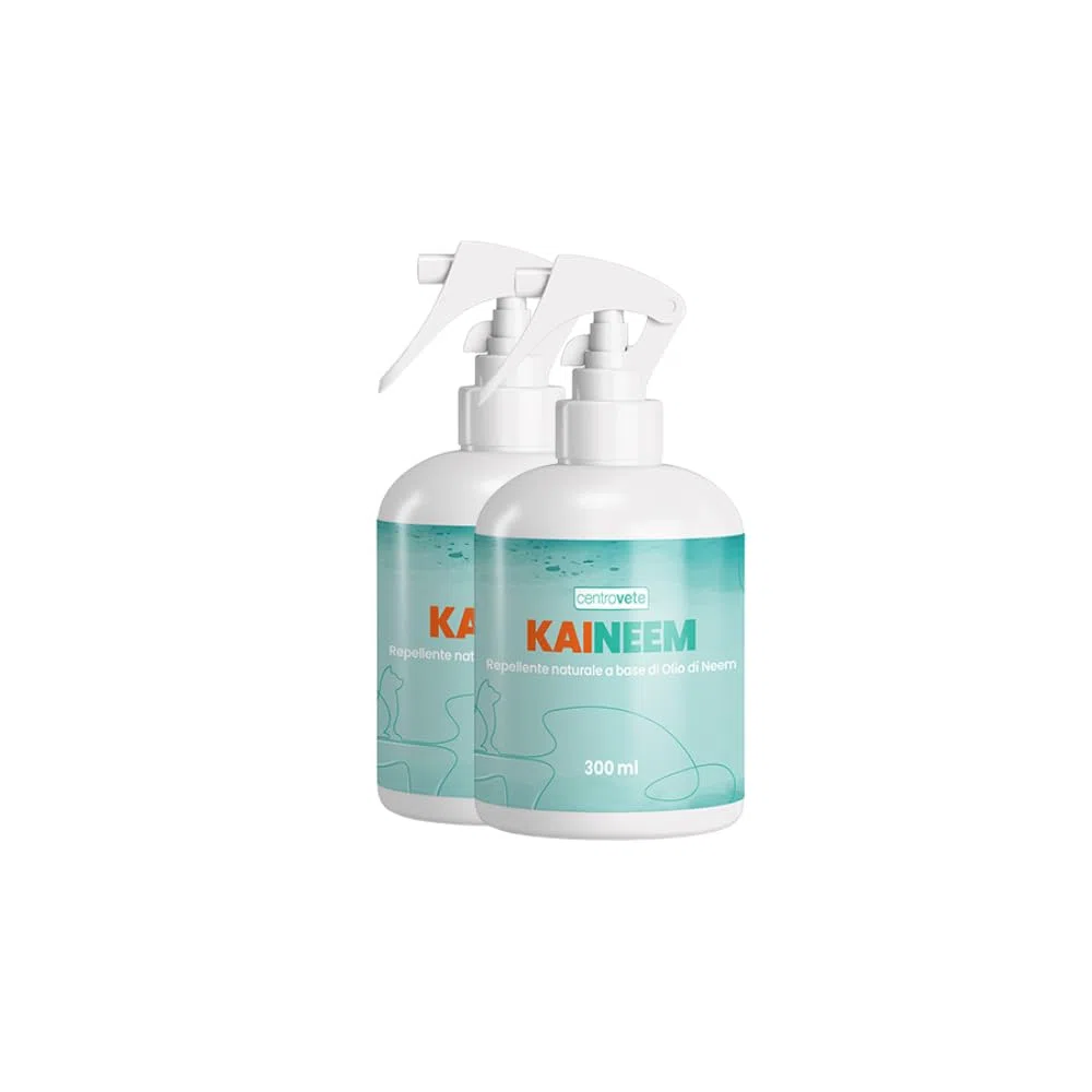 Centrovete - Kaineem Spray Repellente All'Olio di Neem - Per Cani e Gatti - Antiparassitario Naturale con Effetto Barriera Contro Parassiti Esterni - 2 Flaconi Spray da 300ml