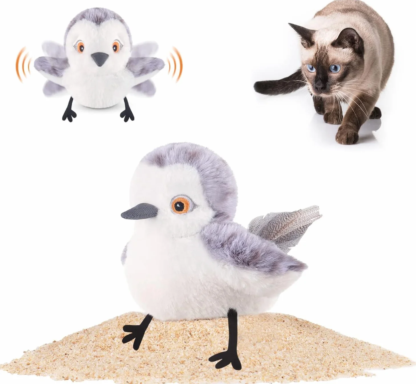 Potaroma - Giocattoli per gatti, uccelli ricaricabili, giocattoli realistici, giocattoli di peluche attivati al tatto, giocattoli interattivi di peluche, alette battenti, catnip kicker 4.0»