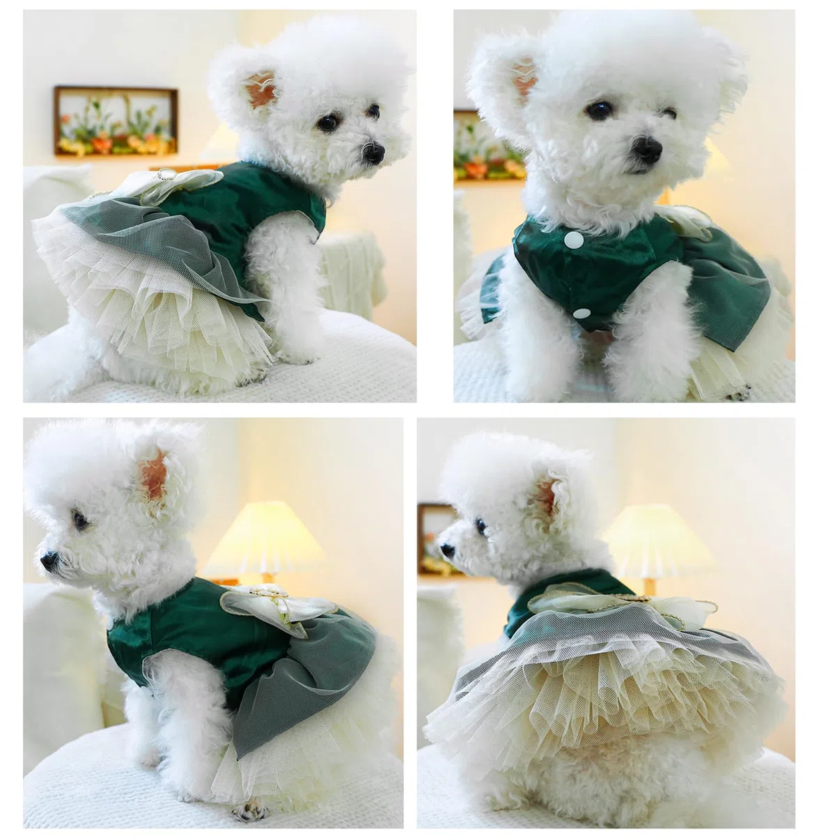 Vestito per cani di piccola taglia, gonna per cuccioli con fiocco retrò, tutù da principessa, per matrimonio, abito in pizzo per gatti e cani di piccola taglia (verde, XL)