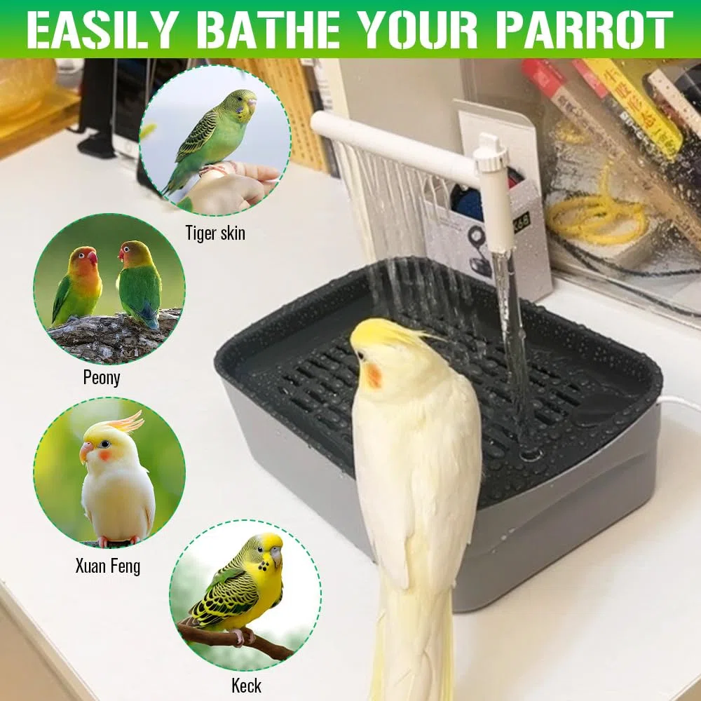 Vasca da Bagno per Uccelli, Vasca da Bagno Automatica per Pappagalli, Uccelli Doccia a Circolazione d'Acqua, Vasca da Bagno Automatica per Uccelli con Rubinetti Multipli per Uccelli Budgie