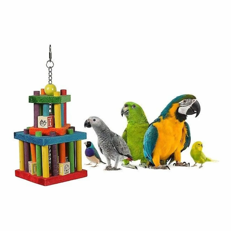 happypet mattoncino da Costruzione in Legno per Labirinto, Gioco interattivo, Non tossico, colorato, da Appendere, Facile da Usare, per pappagalli in Gabbia, calopsitte