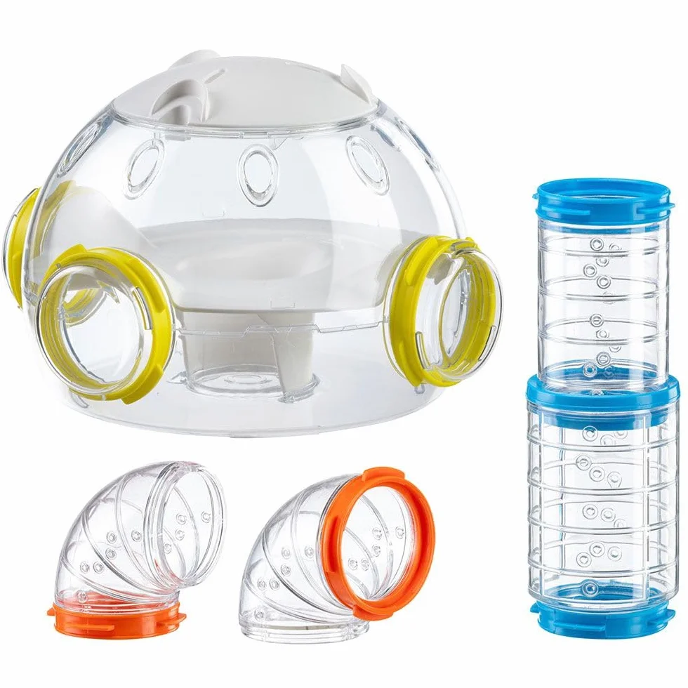 Ferplast Set Tubi Criceto, Accessorio Gabbia per Criceti, Totale 4 pezzi, include Modulo Abitativo, Tunnel Criceto Trasparenti con Fori di Aerazione, Curve e Raccordi, KIT LAB, Giochi per Criceti