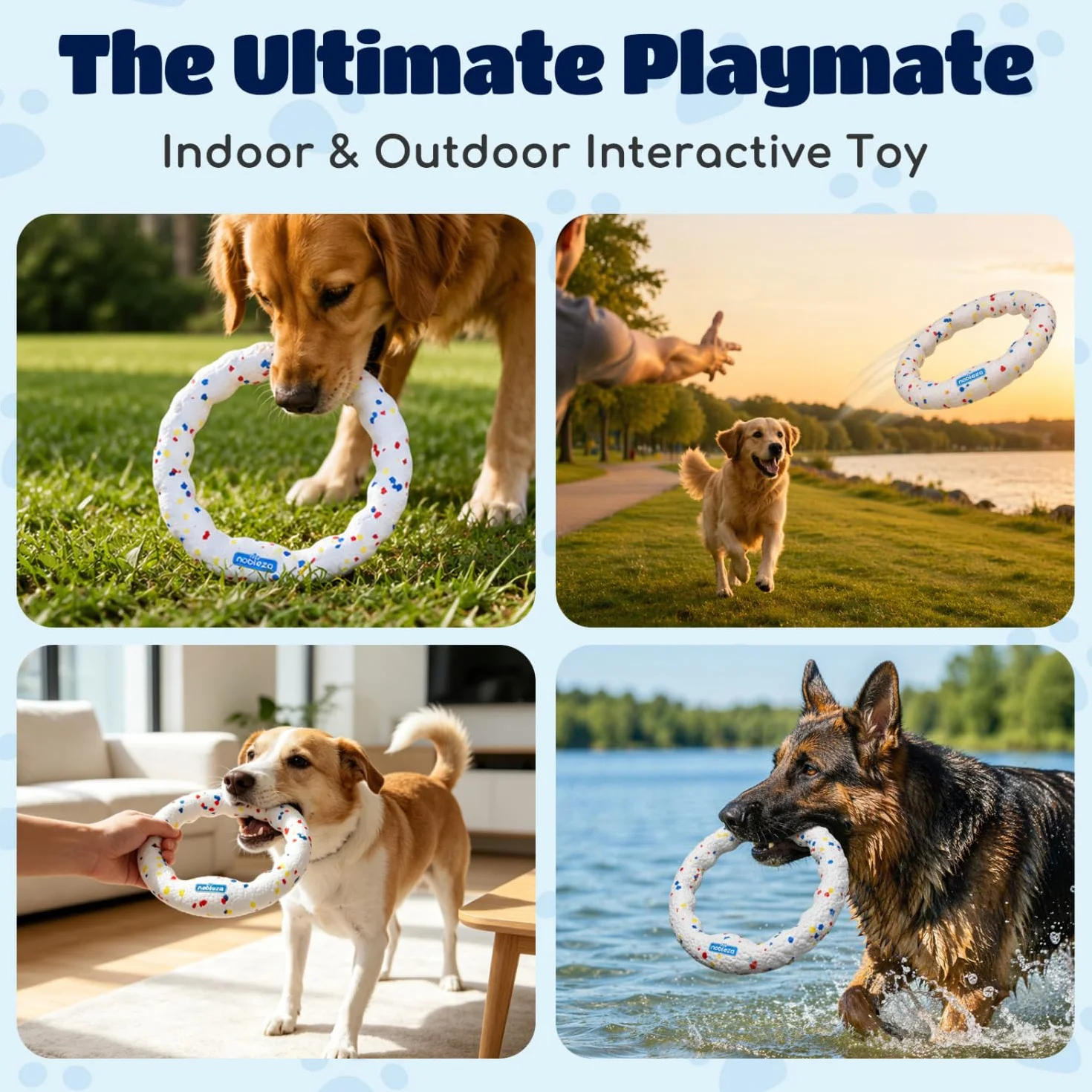 Nobleza Confezione da 2 Frisbee per Cani Anello di Trazione, Giocattolo Robusto per Masticatori Aggressivi, Disco Volante Leggero Galleggiante per Addestramento in Acqua e Giardino, Bianco 23cm