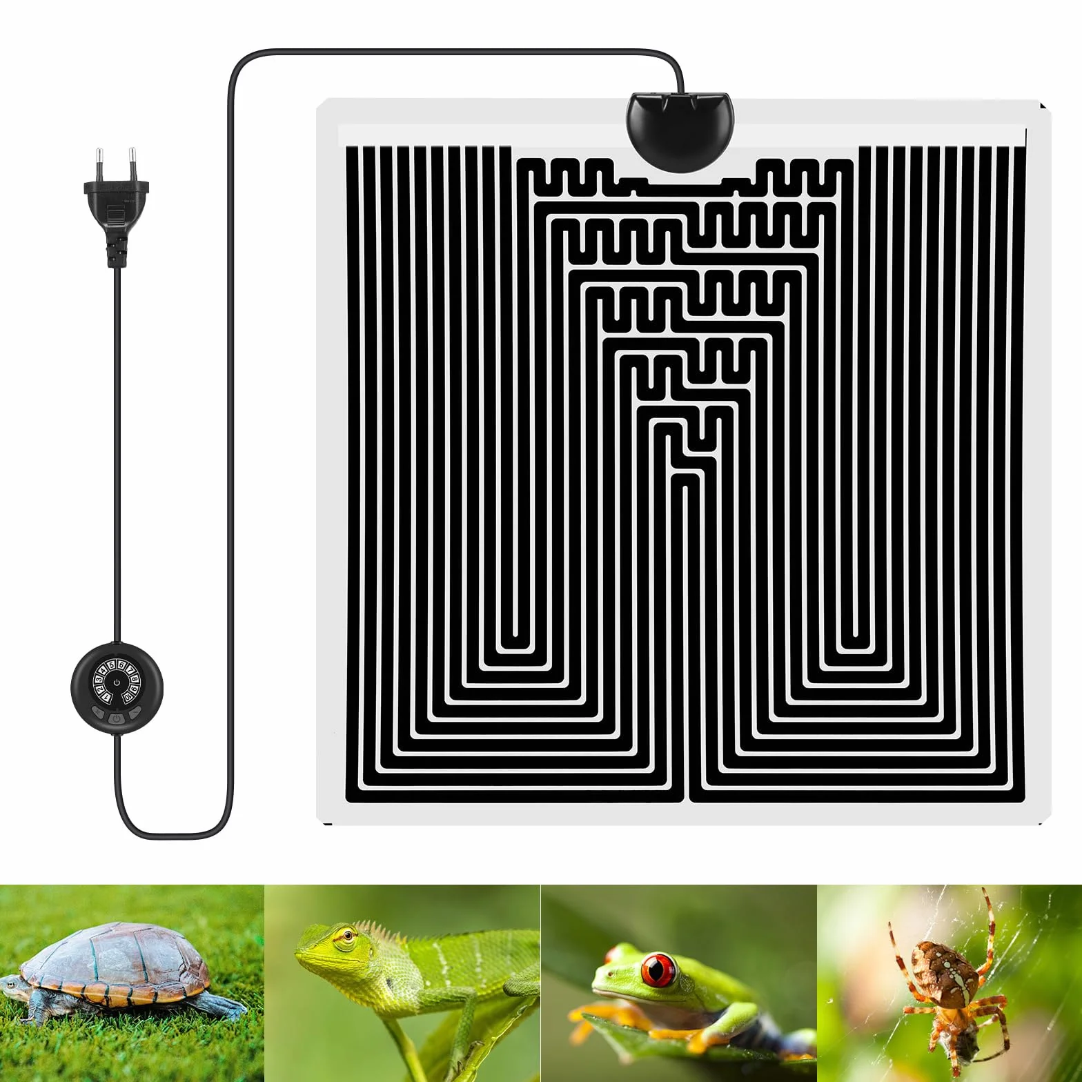 ALLOMN Tappetino Riscaldante per Terrario, 10 Livelli di Temperatura Tappetino Riscaldante per Rettili Regolabile per Rettili Tartarughe Serpenti Lucertole Gechi Ragni Bruchi Tappetino (28W/28x28cm)