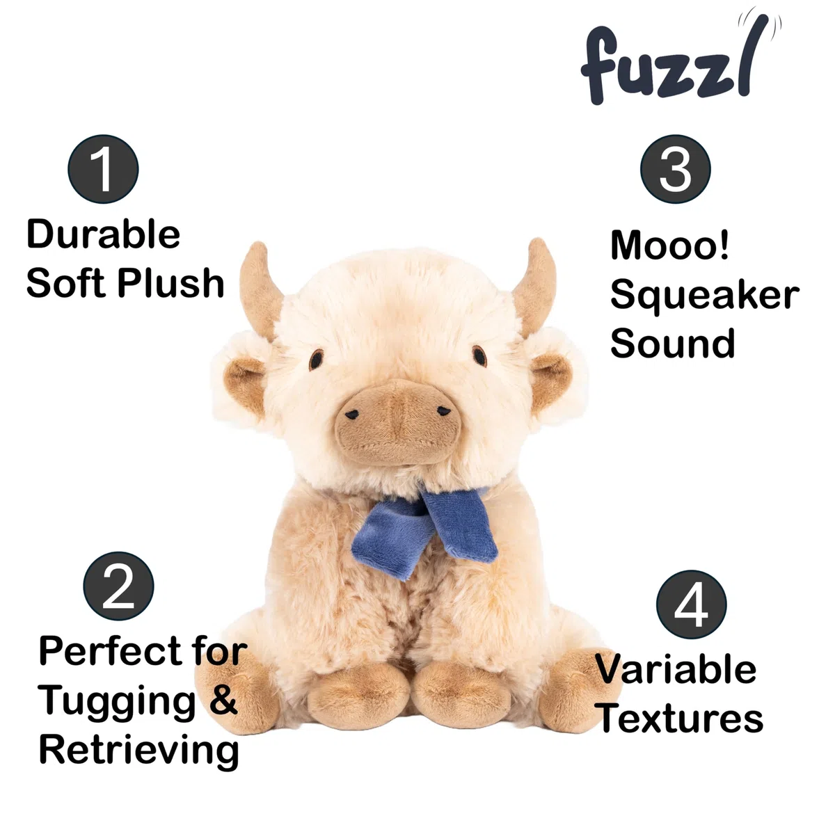Fuzzl Mucca delle Highland - Peluche Interattivo con Squeaker per Cani