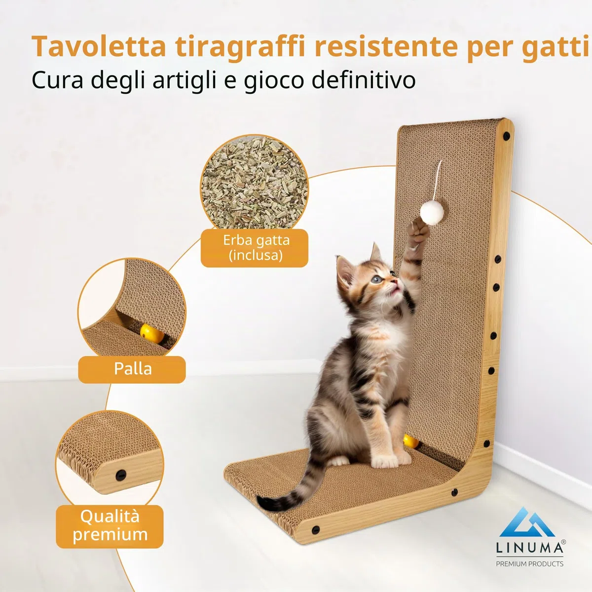 Tavoletta tiragraffi per gatti – in cartone ondulato – robusta e resistente – con erba gatta – ideale per la cura delle unghie e il gioco – forma piatta o ad L
