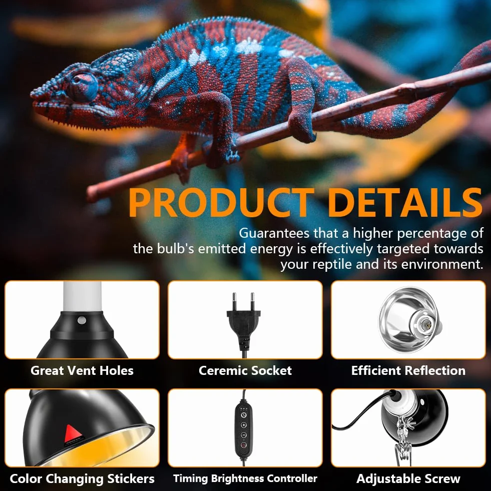 HOTUT Lampada Riscaldante Tartarughe Rettile, Lampada Riscaldante UVA UVB, Kit Illuminazione Tartaruga Acquario con Timer, Temperatura Regolabile, per Tartaruga Serpente Lucertola Cacatua Camaleonte