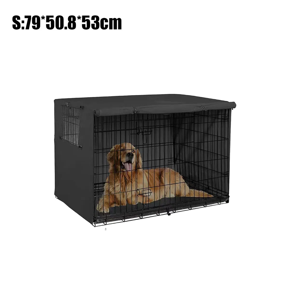 Copertura per gabbia per cani, in tessuto Oxford 210D, resistente, antivento, traspirante, con apertura per finestra per cani, gabbia metallica (nero, S (79 x 50,8 x 53 cm)