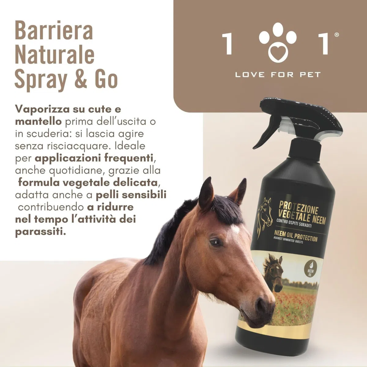 Olio di Neem per Cavalli 750 ml - Repellente Insetti Spray Protezione Vegetale Contro Mosche, Zecche, Zanzare e Tafani Neem Oil Naturale Senza Risciacquo, Uso Frequente