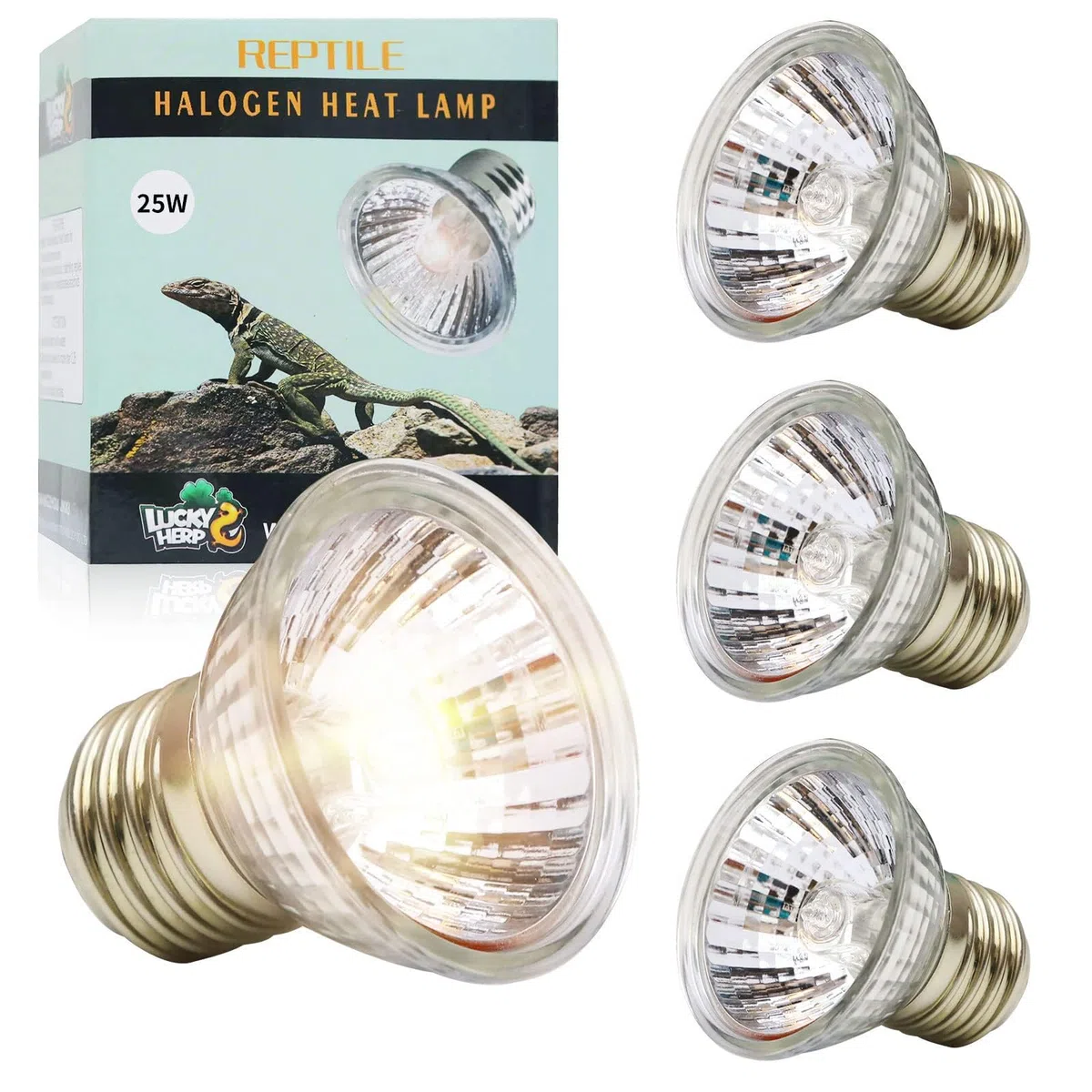 LUCKY HERP Lampada riscaldante per terrario, 25 W, 4 pezzi, UVA UVB, lampada alogena a tartaruga, E27 UVB Basking Spot lampada per tartaruga, barba, lucertole, serpenti