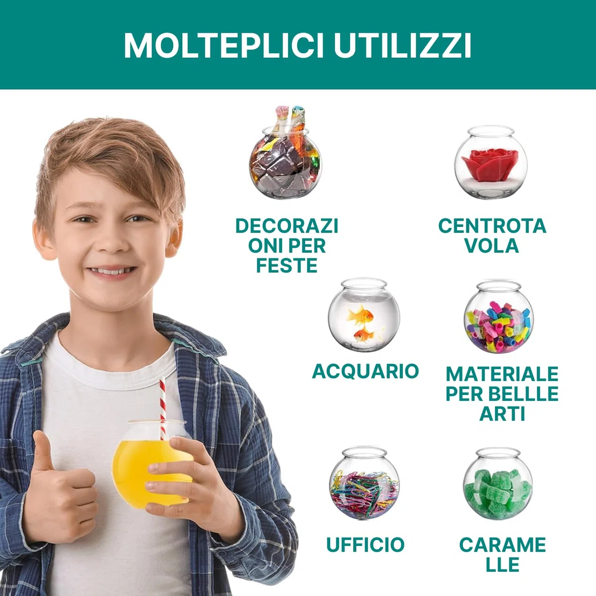 JoyServe Ciotola di plastica per pesci da 16 oz (confezione da 12) Ciotole di plastica resistente da 10,2 cm, per caramelle, giochi di carnevale, premi, centrotavola e decorazioni per feste, senza BPA