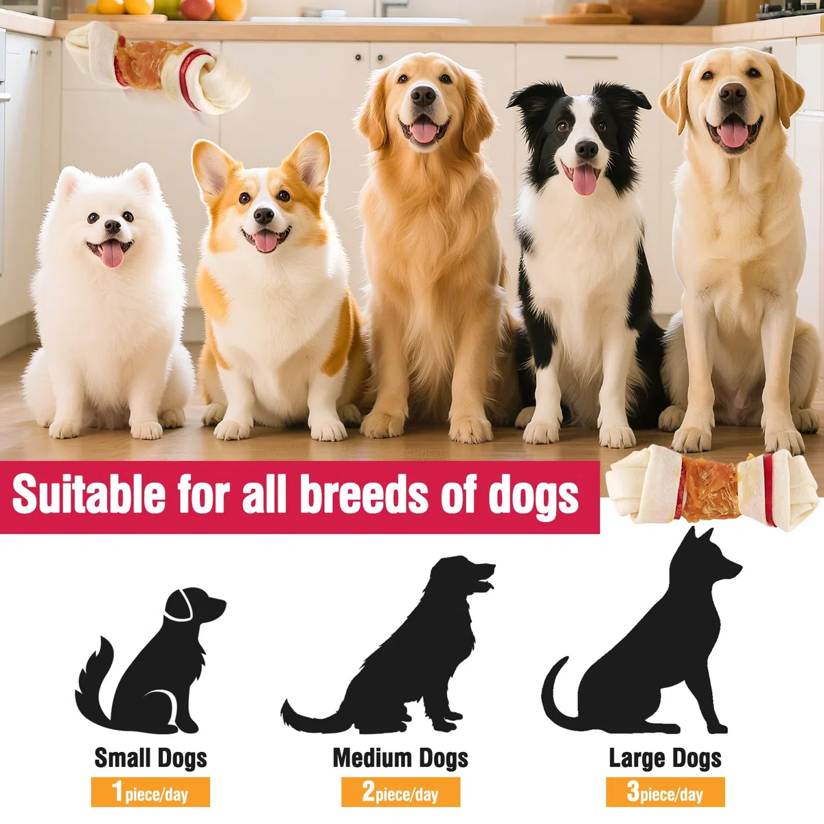 Snack per cani Ossa di pelle grezza avvolte nel pollo, ossa annodate avvolte nel pollo a lunga durata da masticare per cani 4,5", snack per l'addestramento facili da digerire,200G (200G)