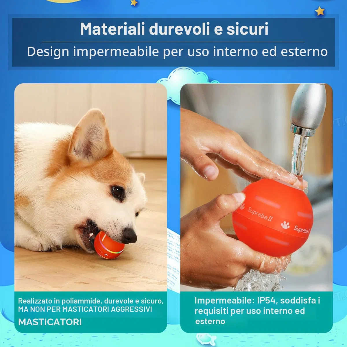 Petiepaw Palla per cani interattiva, durevole palla rotante automatica per cuccioli/cani di taglia piccola/media, ricaricabile tramite USB (arancione)