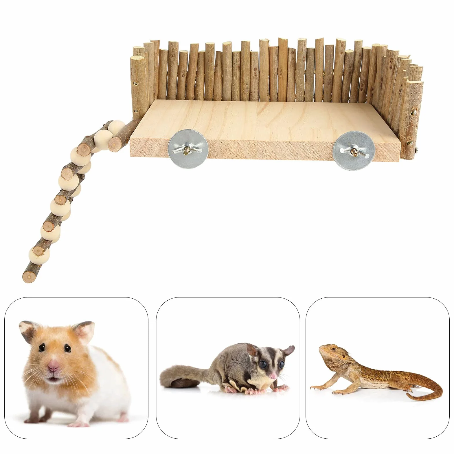 Piattaforma per Criceti, Materiale da Arrampicata Parco Giochi per Piccoli Animali Domestici, Struttura per Arrampicata in Legno per Criceti con Recinzione per Pappagalli, (Tipo di vite)