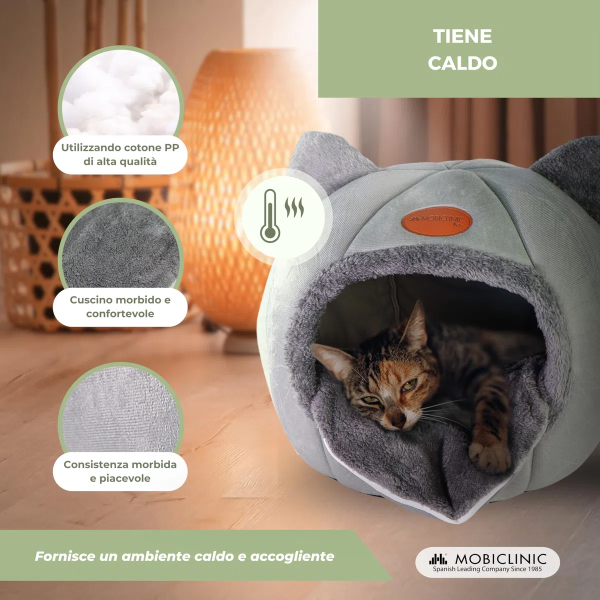 Mobiclinic® pets, Letto per gatti, Cova nido, Hellocatty, Morbido, Lavabile in lavatrice, Facile da piegare e riporre, Antiscivolo, Cuscino confortevole rimovibile, Spugna 25d, Design moderno