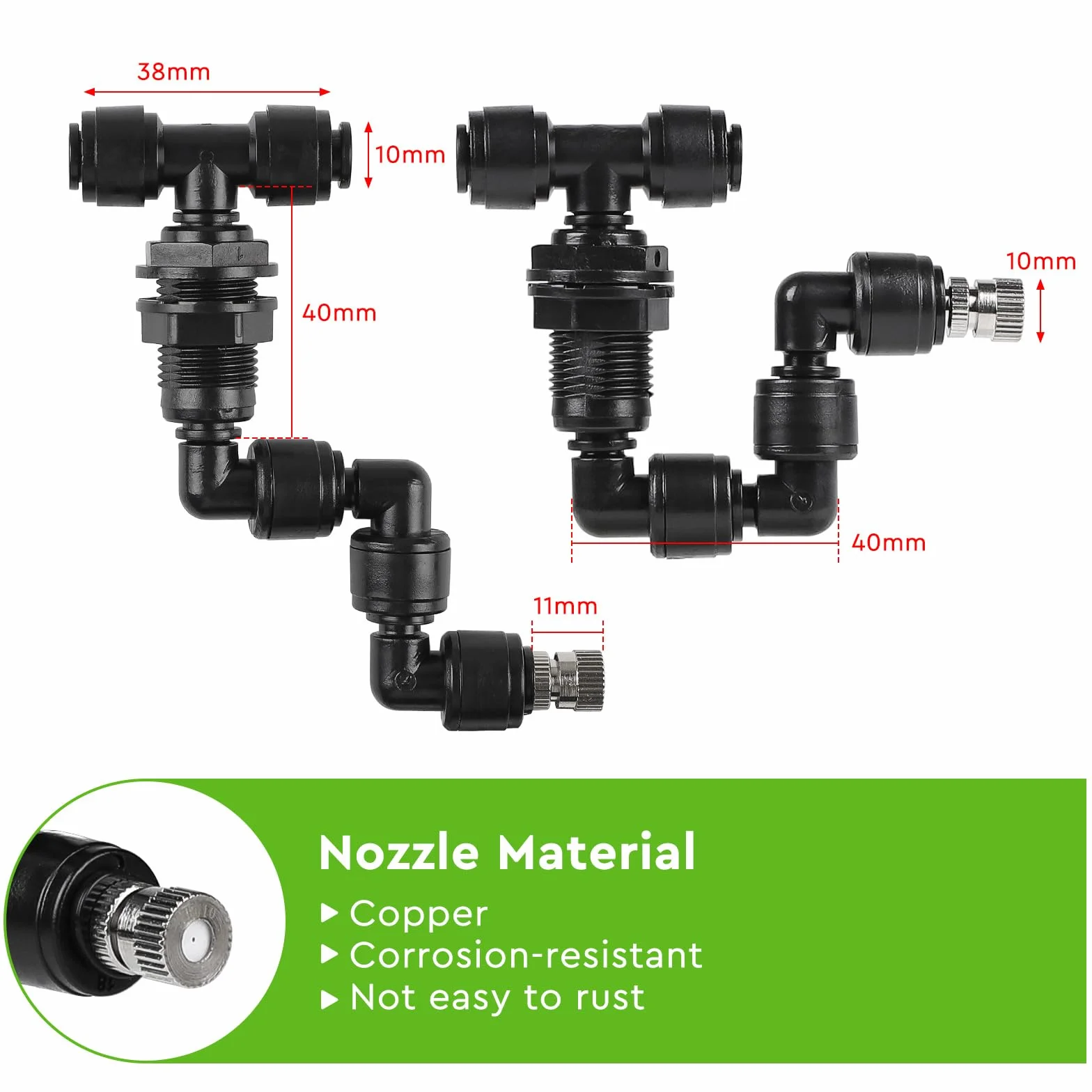 SWAWIS 4 Pezzi Rettile Fogger Ugello Singolo, 360° Regolabile Rettile Fogger Mist Sprinkler, Ugello Nero per Terrario Rainforest