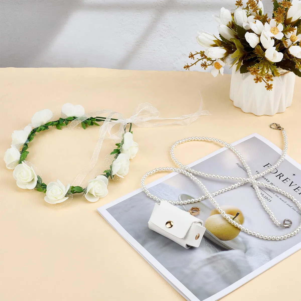 NICENEEDED 3 pz Collare per Matrimonio Cane Set di Fiori, Perle Guinzaglio per Cani con Perline Portafedi Nuziali Portafedi, Papillon Regolabile per Il Collo Del Cane