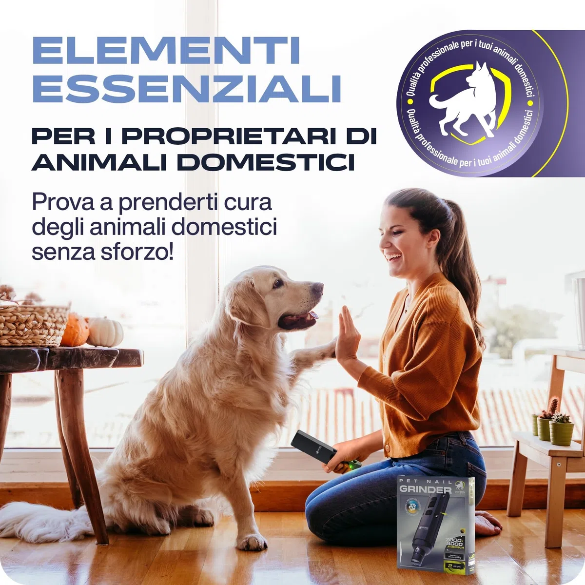 PETPROVED Lima Unghie Cani Elettrico Fresa Unghie Cani Tagliaunghie Lima Unghie Cane Silenziose Taglia Unghie Cani Taglia Grande Media Piccola con 2 Luci LED Taglia Unghie Cani Gatti