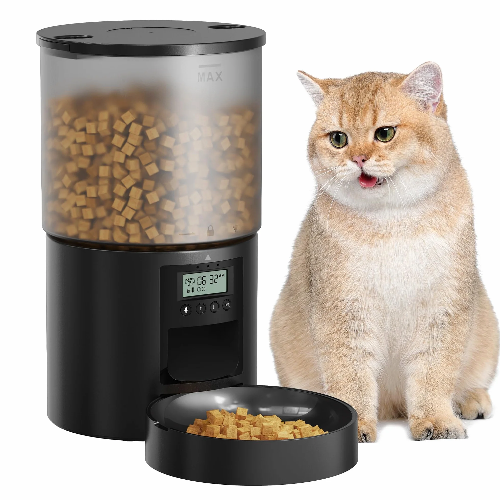 Distributore Automatico Cibo Gatti: Dispenser Crocchette Gatto con 10S Registrazione - Dosatore Crocchette per Cani con Orari di Mangiatoia Personalizzati 1-6 Pasti al Giorno Timer Programmabile