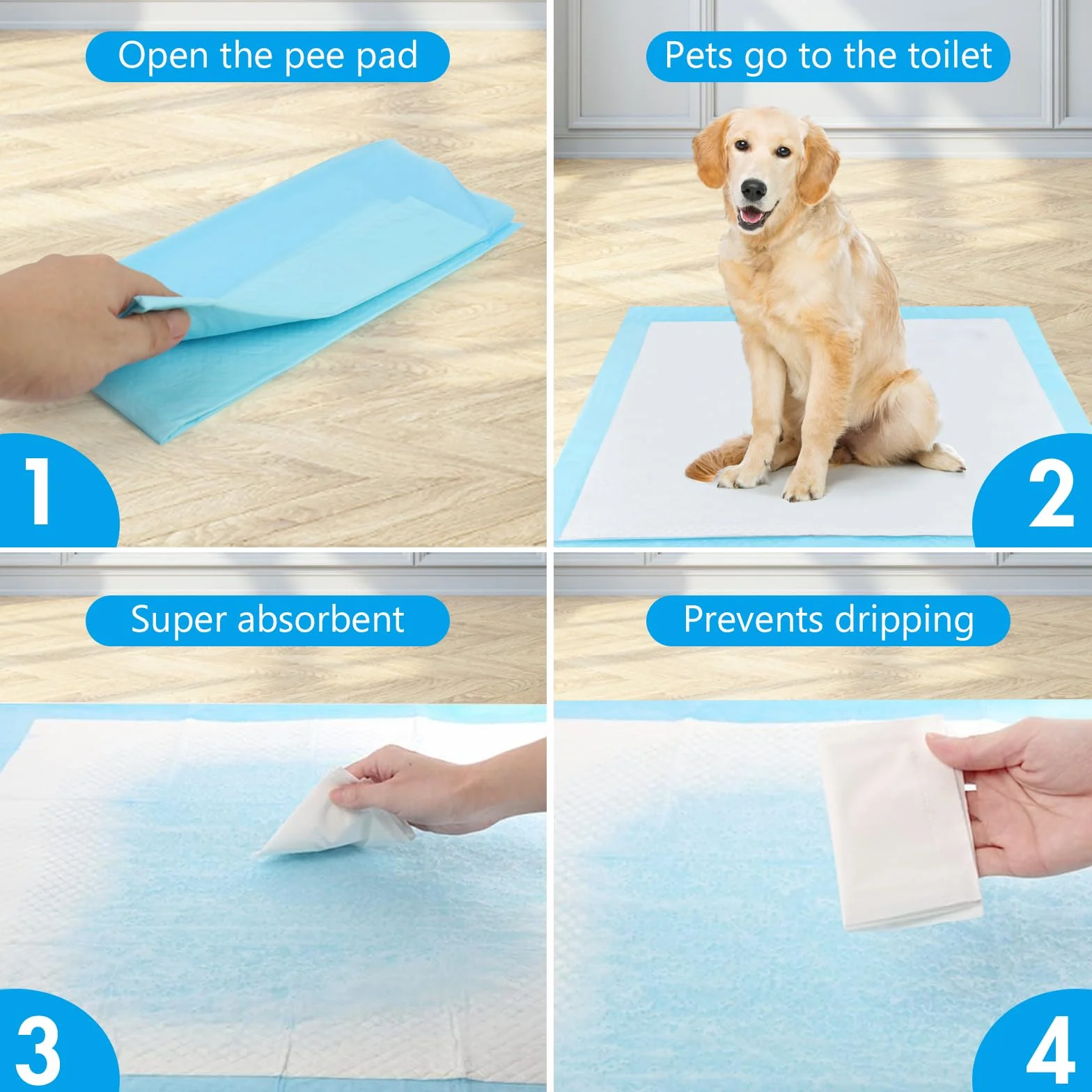 60 Pezzi Tappetini Igienici per Cani, 90 x 60cm Traverse Cani, 5 Strati Tappetini Assorbenti per Cani, Tappetini Cane Superficie ad Asciugatura Rapida