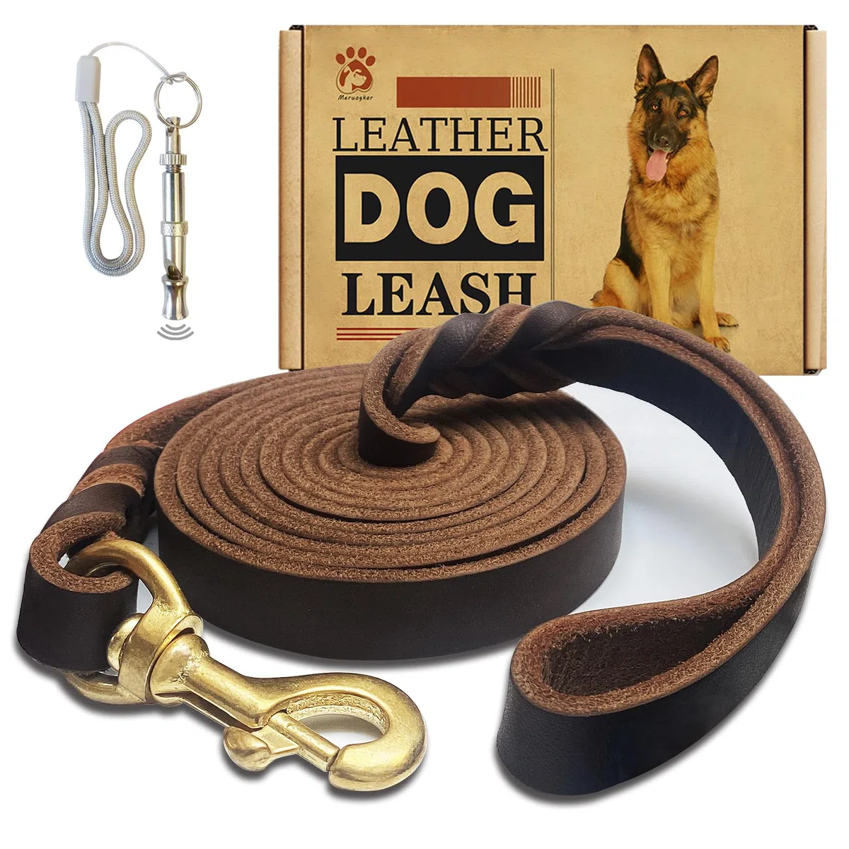 Guinzaglio per cani in pelle, 2,4 x 1,9 cm, resistente, in vera pelle intrecciata, morbido e confortevole, per cani di taglia grande, cani di taglia media e piccola (marrone)