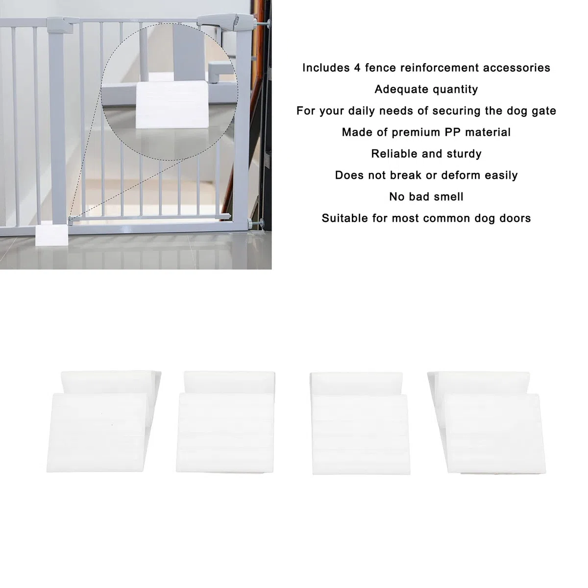 Piedini di supporto per cancello per animali domestici, pannello recinzione per cani in materiale PP, confezione da 4 raccordi di rinforzo triangolari per cancello in legno configurabile, recinzione