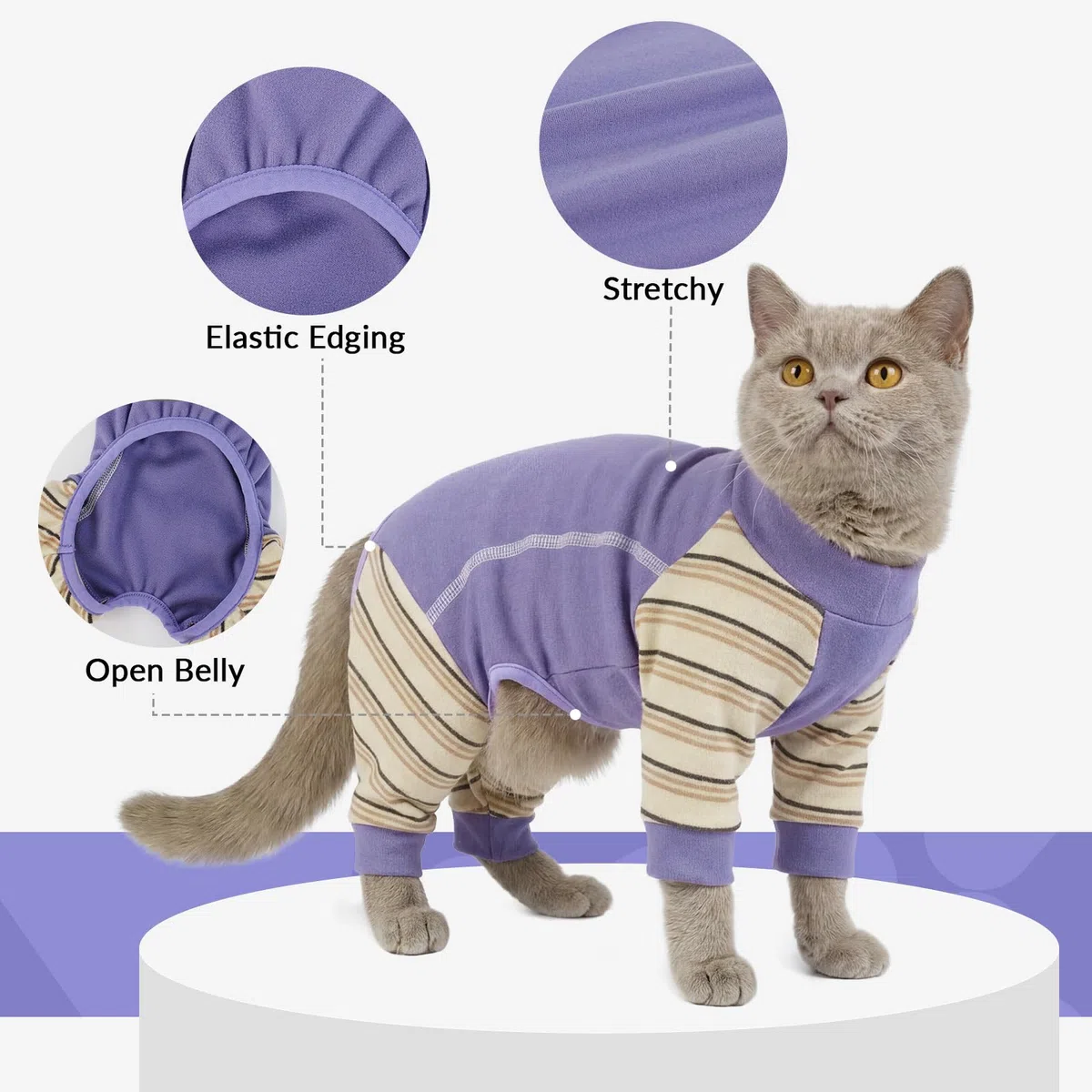 Tuta Post Operatoria Gatto, Morbido Body Gatto Post Operatorio con Manica Lunga Maglioncino per Gatto Coprire i Punti dopo l'operazione(Viola, XL)