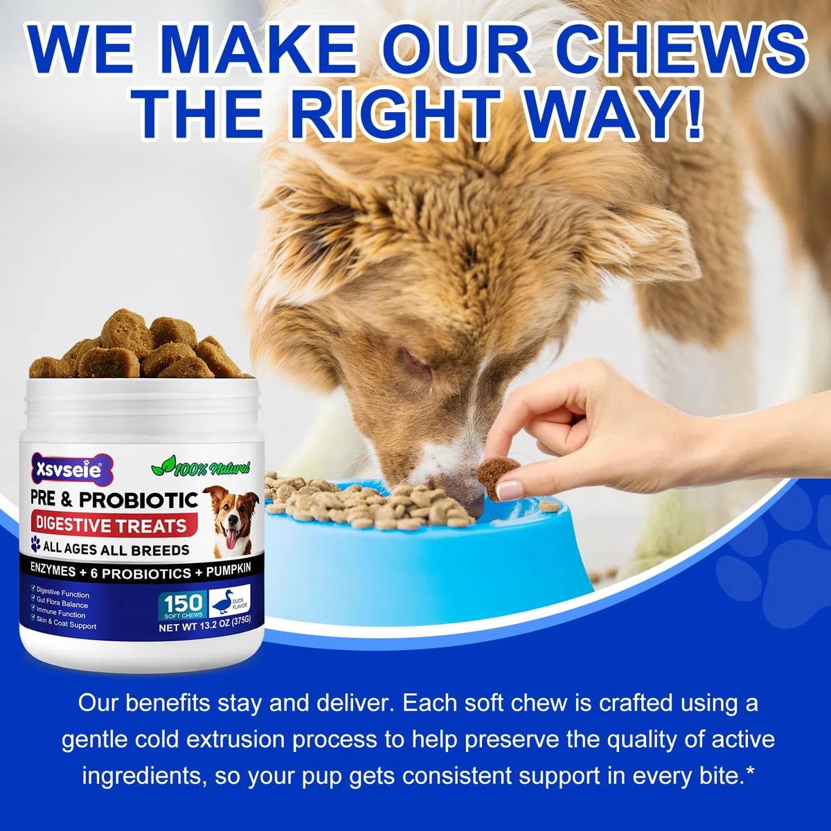 Probiotici Per Cani, 150pcs Probiotici Cane Compresse, Probiotico Digestivo Per Cani Anti Prurito Snack Masticabili Per Tutti Cane, Pet Supplement for Dogs - Duck Flavor