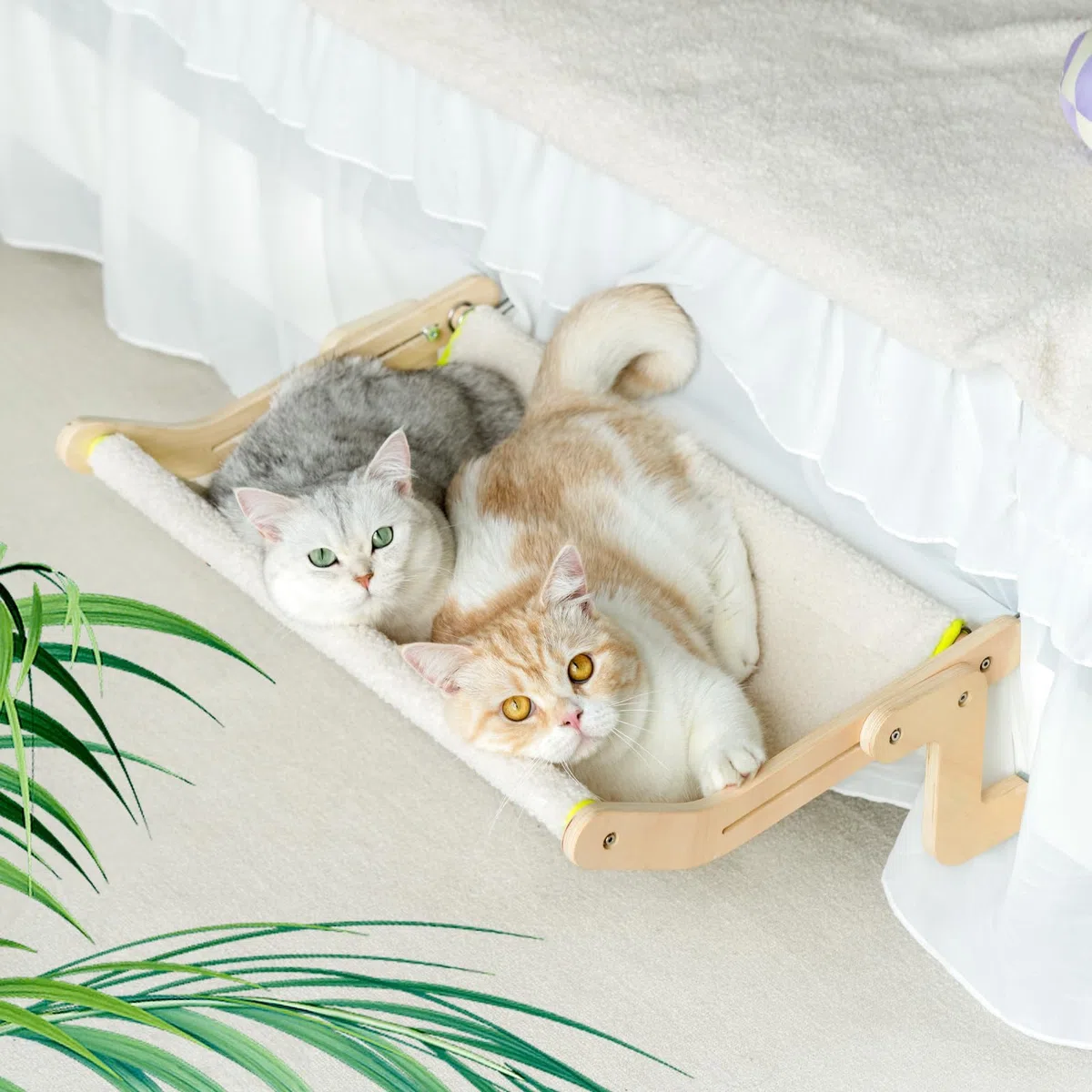 MEWOOFUN - Amaca per gatti da posizionare sulle finestre, design salvaspazio, portata fino a 18 kg (55,2 x 39,5 x 21,5 cm, grande, beige)