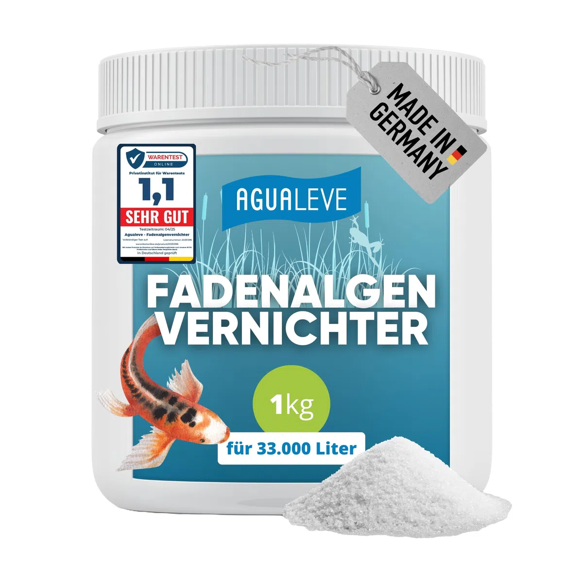 AGUALEVE® Antialghe filamentose 1kg | molto efficace contro le alghe filamentose | formula Ossigeno Attivo 2.0 | Made in Germany | per 33.000L