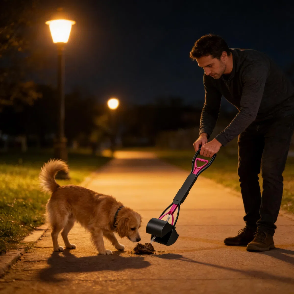 Animale Domestico Pooper Scooper, 45cm Portatile Scoop di Poop Dog con Manico Lungo Materiale ad Alta Resistenza per Facile Erba e Ghiaia Pick up per Tutti Gli Animali Domestic(Rosa)