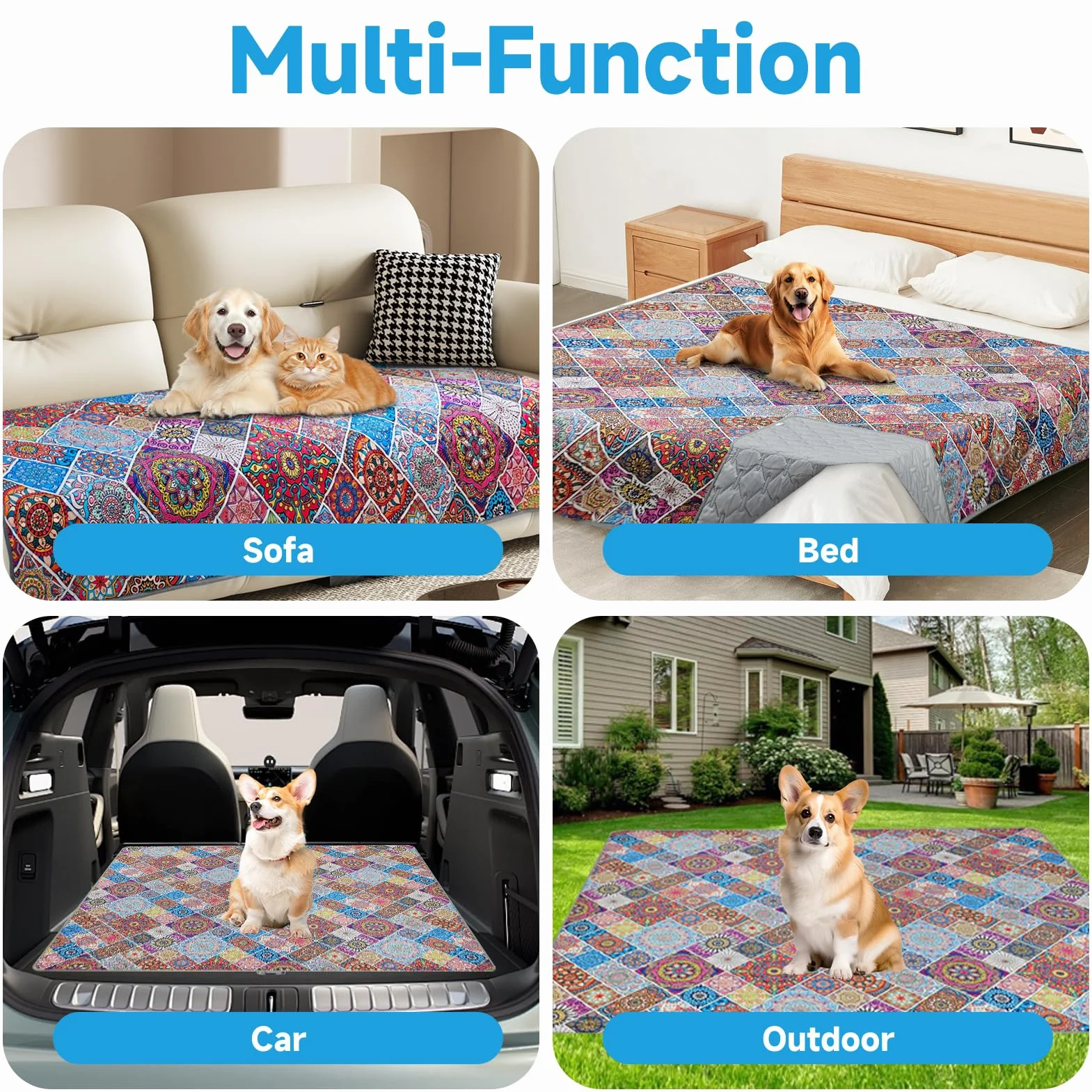 Coperta impermeabile per cani bohémien, coperta per animali domestici, coperta per divano reversibile, lavabile, protegge mobili, letto, divano per cuccioli e gatti