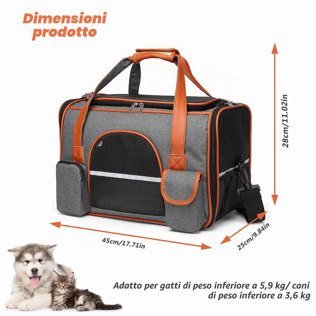 Borsa da Trasporto per Cane Gatto, 45x28x25cm Trasportino Aereo Auto Cane Gatti Taglia Piccola con Tappetino Rimovibile, Ripiegabile Zaino Morbido e Traspirante per Animali Domestici da Viaggio