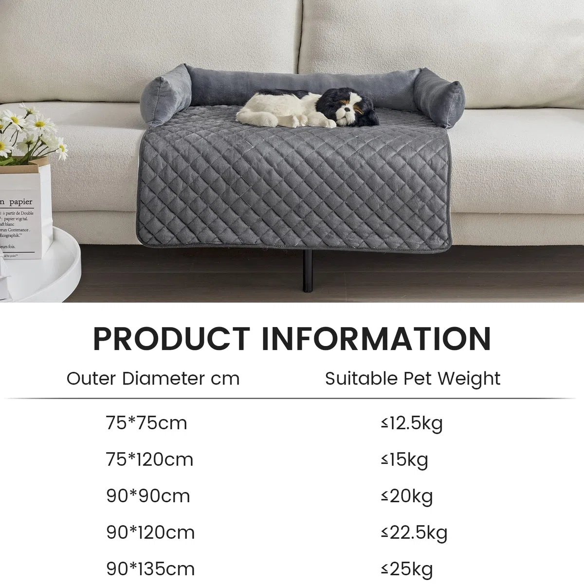 OKYUK Cuccia per cani – Cuscino per cani, lavabile a mano, per cani di grandi dimensioni, medie e piccole dimensioni (grigio scuro, 75 x 75 cm)