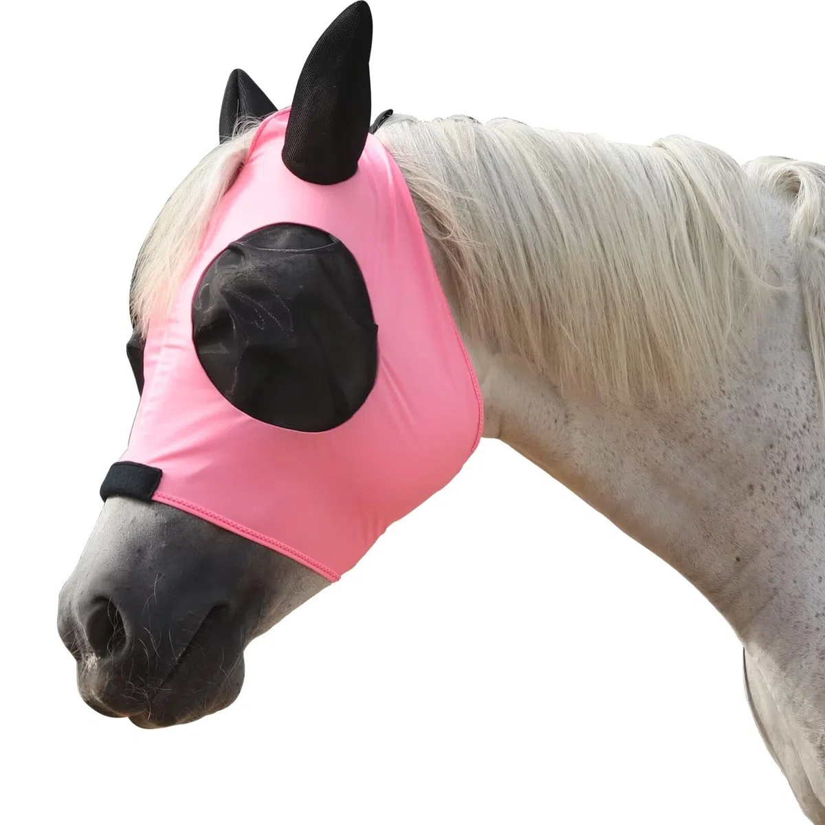LEAFOREST Maschera antimosche a rete per cavalli, con orecchie, in morbida lycra, anti-UV, con orecchie, colore: rosa