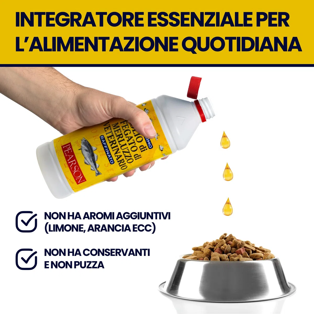 Pearson Purissimo Olio di Fegato Di Merluzzo Veterinario per Cani, Gatti, Cavalli e altri animali. Pelo lucido e Sano, Fonte di Vitamine e Omega3. (1000 ML)