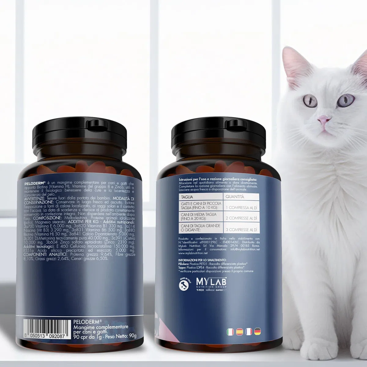 Suprapet Peloderm per Cane e Gatto 90 compresse a base di Biotina, Zinco, Vitamine B, Metionina e Cistina per il Benessere e la lucentezza del Pelo | Mangime Complementare