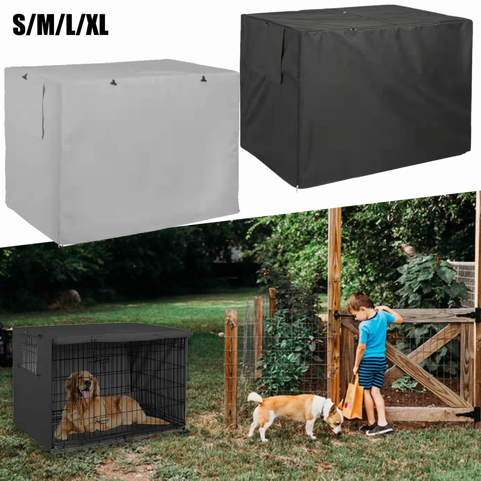 Copertura per gabbia per cani, in tessuto Oxford 210D, resistente, antivento, traspirante, con apertura per finestra per cani, gabbia metallica (nero, S (79 x 50,8 x 53 cm)