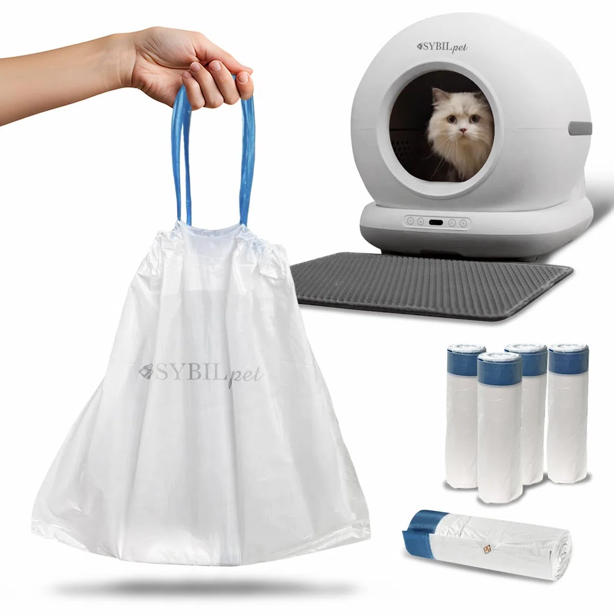 Sacchetti di Ricambio compatibili con Smart Cat Lettiera Autopulente, 1 Rotolo *15