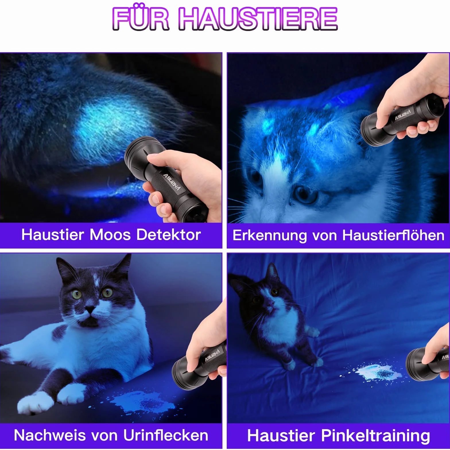 Vansky® Torcia UV LED Lampada 51 Leds Blacklight Animali Urina Cane/Gatto Smacchiatore Rivelatore Lampada Ultravioletti, 3 Batterie AAA incluse