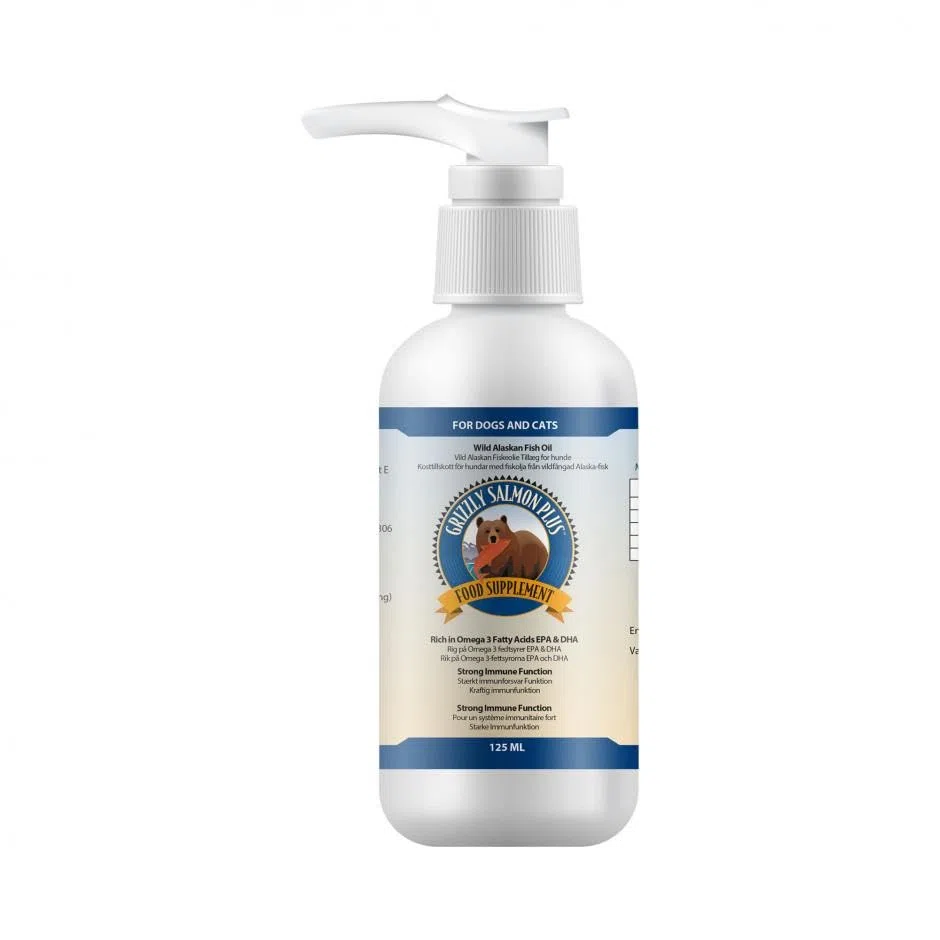 Grizzly Puro olio di salmone selvatico 250 ml, la confezione può variare