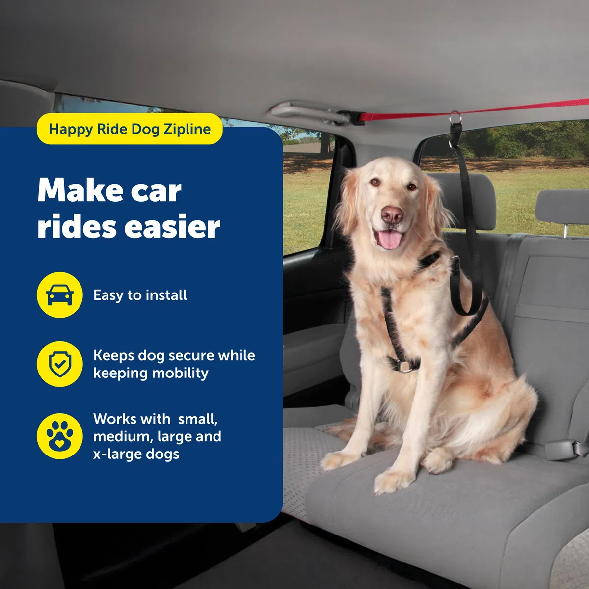 PetSafe Solvit Dog Zipline, guinzaglio per Sedile Posteriore, Ideale per Viaggi