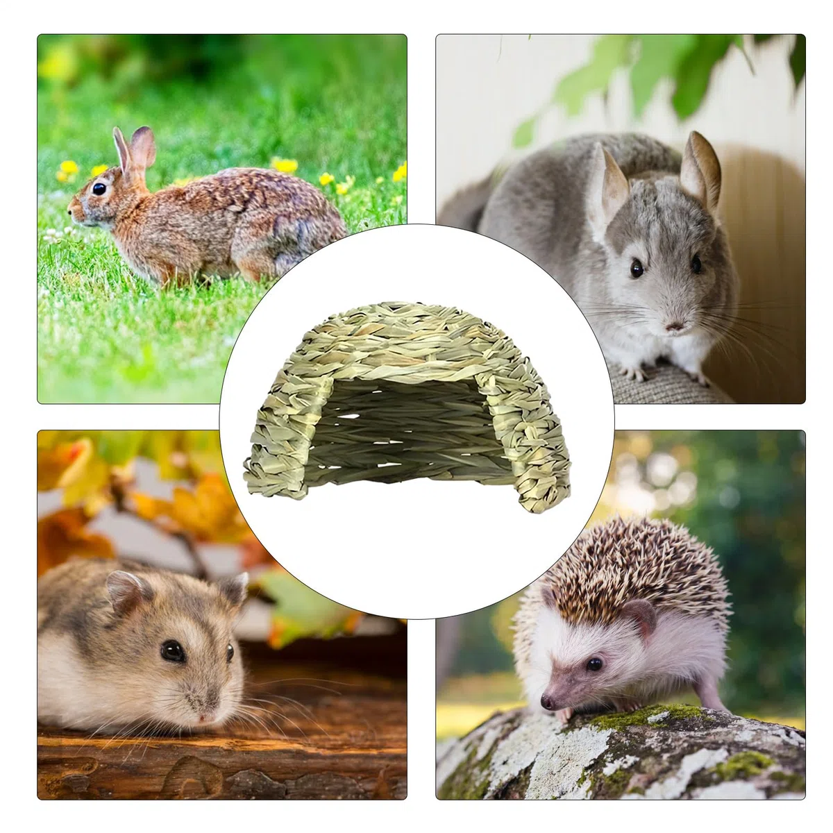 Generico Casa di Paglia per Animali Domestici - Nascondiglio Pieghevole per Porcellini D' in 21x7,5 Cm, da Gioco per Piccoli Animali in Naturali, Tana per Nascondere Conigli Intrecciata