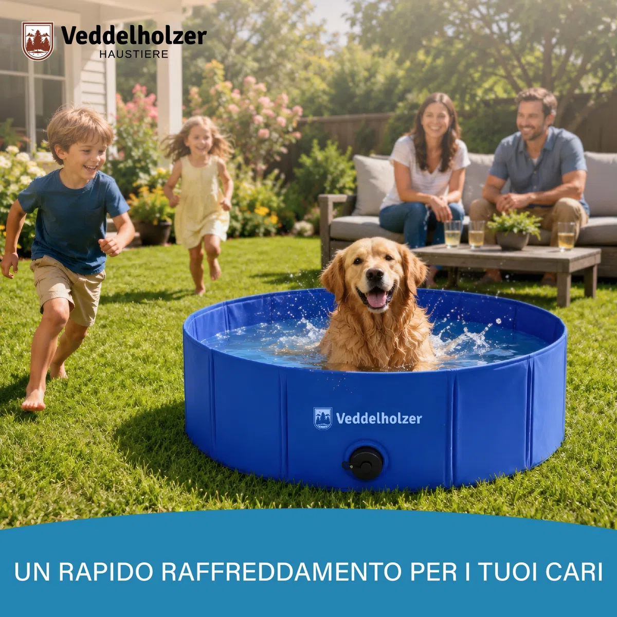 Piscina per cani pieghevole Veddelholzer (M) 80 x 20 cm Antiscivolo – Piscina per cani robusta, salvaspazio e stabile, ideale per giardino e balcone, montaggio rapido senza gonfiaggio, per cani