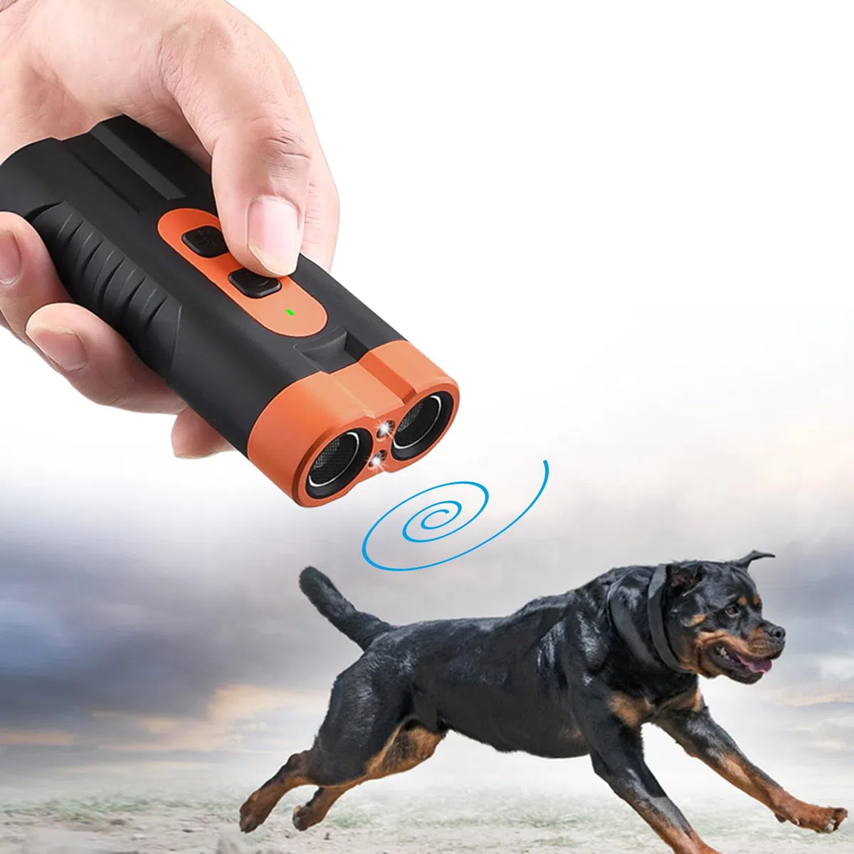 Dispositivo anti abbaio con repellente per cani ad ultrasuoni Torcia portatile Doppia testa ricaricabile Formazione comportamentale di lunga durata per cani indoor outdoor