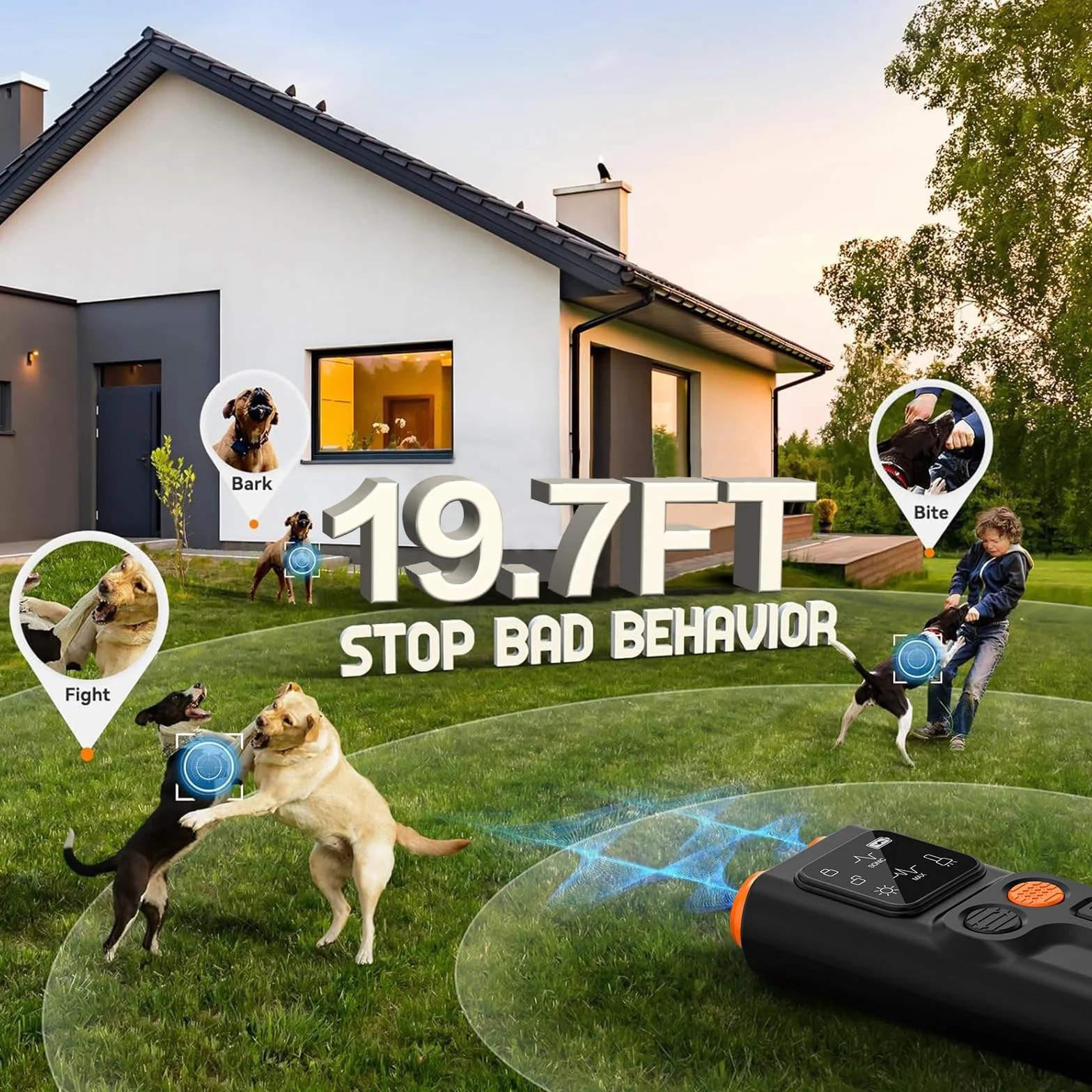 Ultrasuoni per Cani, Dispositivo Antiabbaio, Regolabile Frequenza Dispositivo Controllo Antiabbaio, Ultrasuoni Deterrente Anti-Abbaio per Cani Antiabbaio, Interni ed Esterni