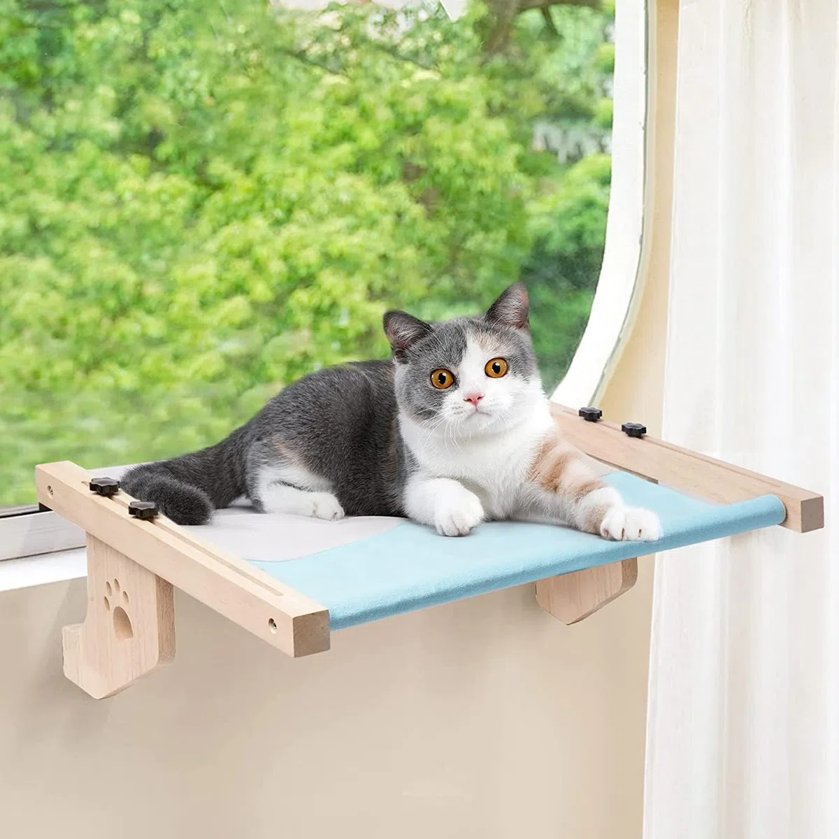 Amaca per Gatti da Finestra, Regolabile Letto per Gatto, Cuccia per Gatti con Cuscino Morbido Rimovibile Lavabile Portata Fino a 14 kg